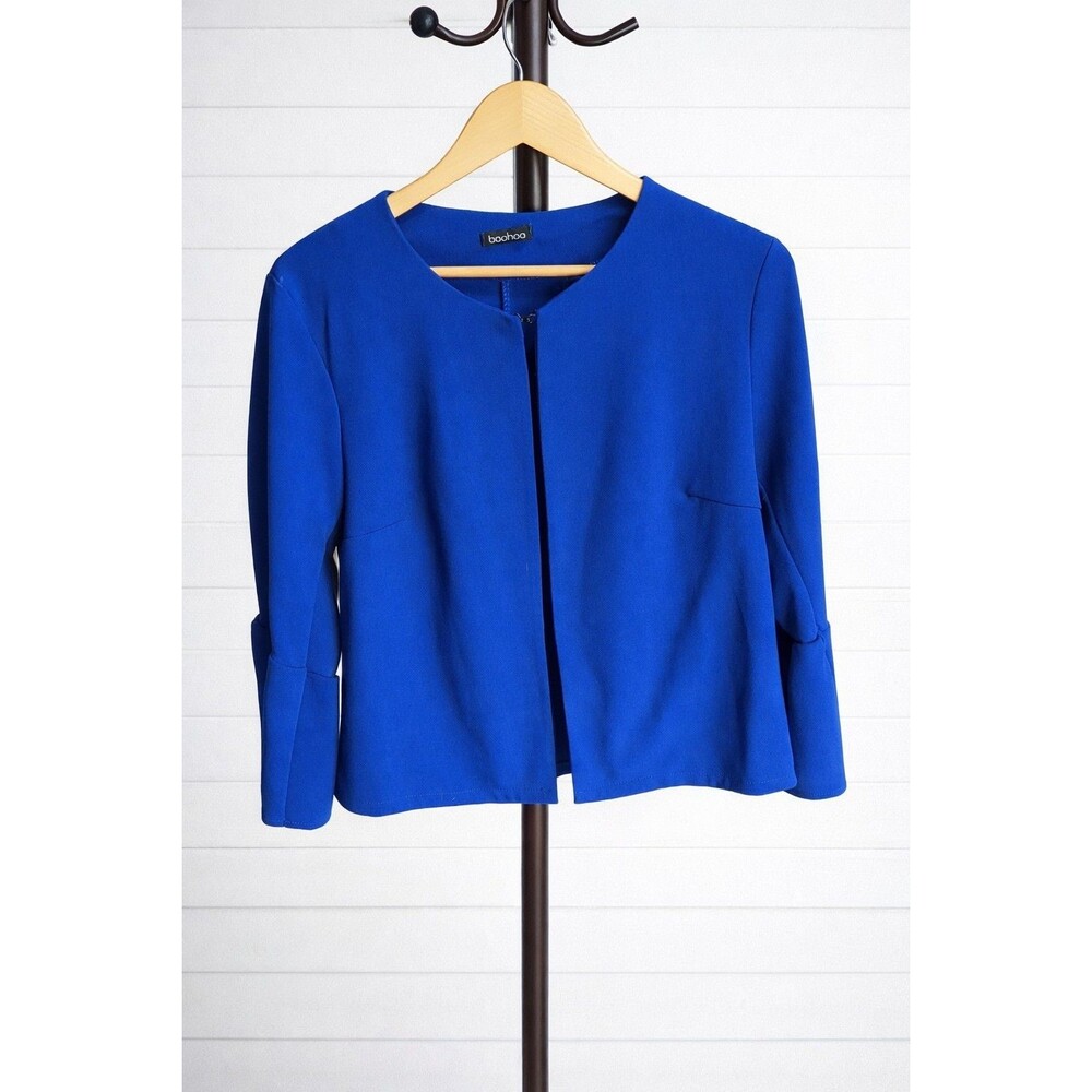 Boohoo Cropped Royal Blue 3/4 Bell Sleeve Cropped Square Body Jacket Blazer L